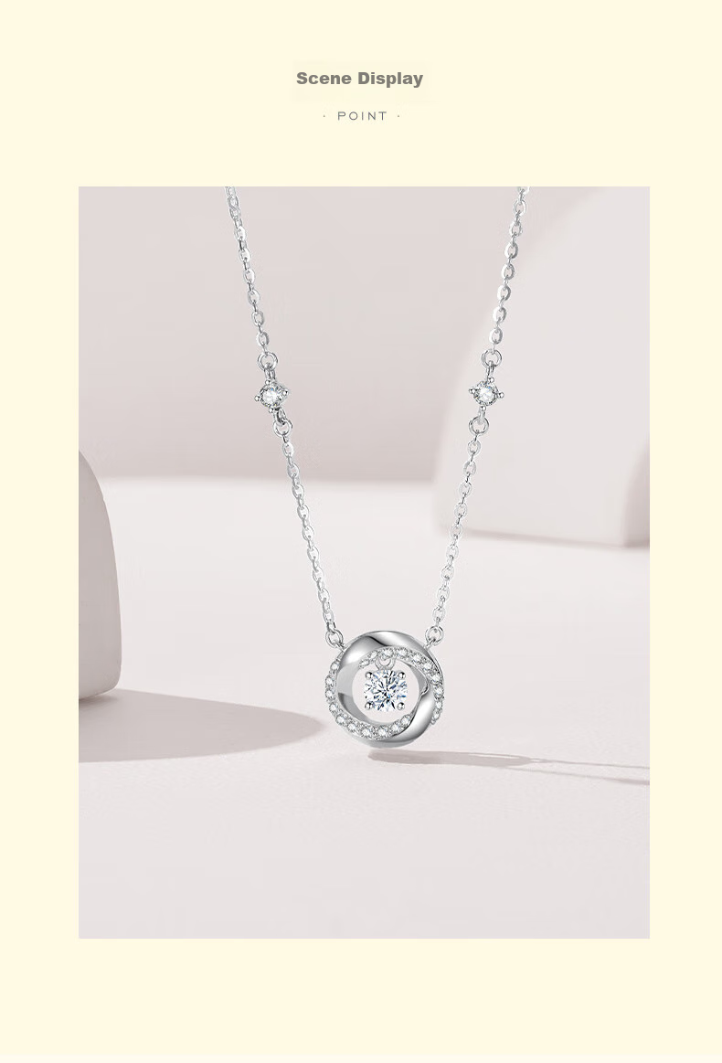 CHOW TAI SENG [Birthday Gift] Mobius Ring Silver Necklace, Dancing Heart Light Luxury Collarbone Chain for Girlfriend 9