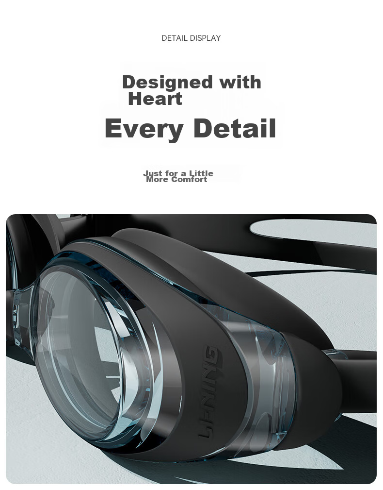 Li-Ning Swimming Goggles for Women, High Definition Anti-Fog Men's Adult Myopia Swimming Glasses And Swim Cap Set, 55-808 Black Myopic 200 Degrees 10
