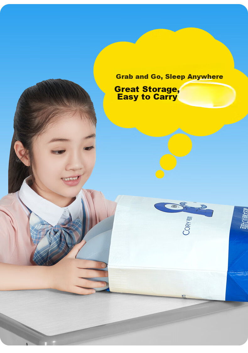 CORY Nap Pillow, Elementary School Student Hugging Pillow, Children's Prone Sleeping Pillow, Portable Nap Pillow for Office Breaks And Rest, Bamboo Charcoal Blue 12