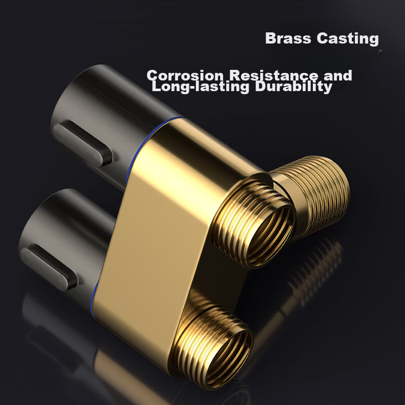 MEJUE One-In Three-Way Angle Valve for Washing Machine Faucet, Dual Outlet Independent Double Control, 1/2 Inch Brass Angle Valve Z-017282