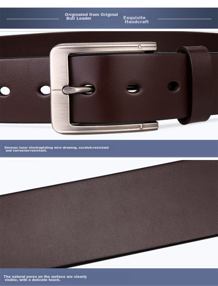 Cattlesboss Men's Genuine Leather Belt with Pin Buckle, Top-Grain Cowhide Waistband 1253 Gift for Dad, Dark Brown, 120cm 13