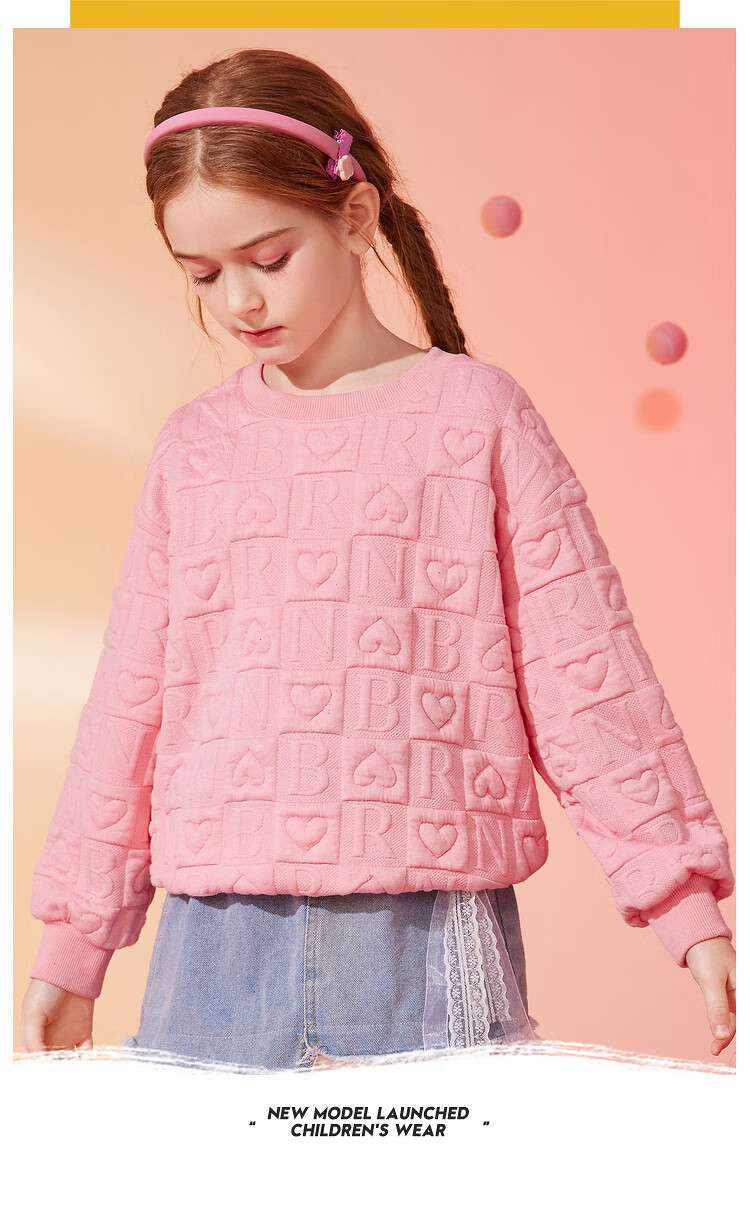 ASK JUNIOR Children's Clothing, Girls' Sweatshirt, Autumn Wear for Older Kids, Casual Fashion Printed Pullover Top, Pink, Size 160 14