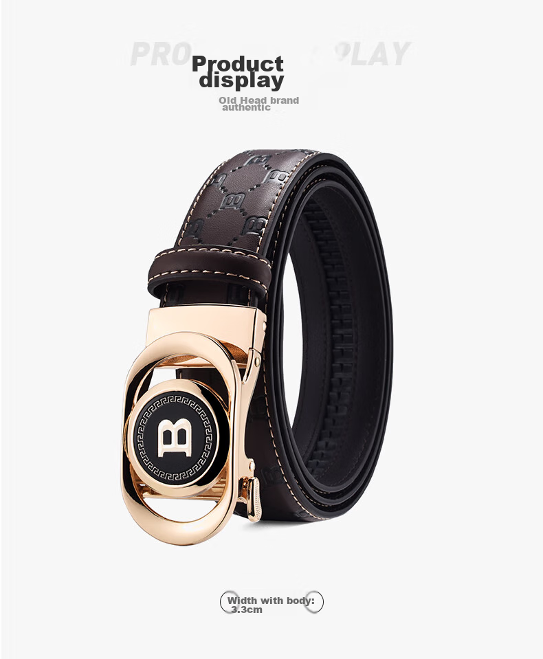LAORENTOU Men's Leather Belt with Automatic Buckle, Waist Belt for Young And Middle-Aged Men, Birthday Gift for Boyfriend, 115-125cm 12