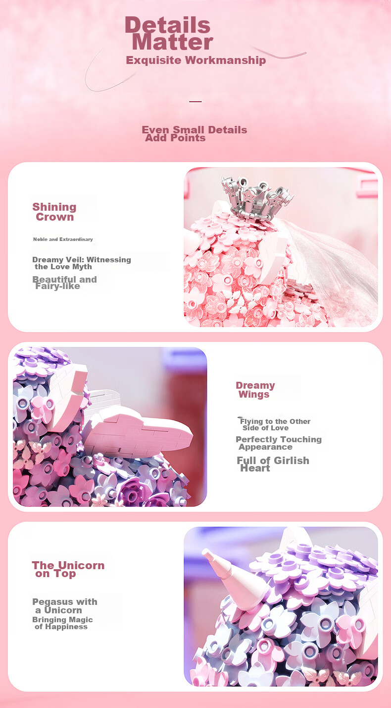 Yueguangshe Floral Unicorn, Building Block Assembly Toy, Girly Trendy Home Decoration, Birthday Gift for Girlfriends And Best Friends 7