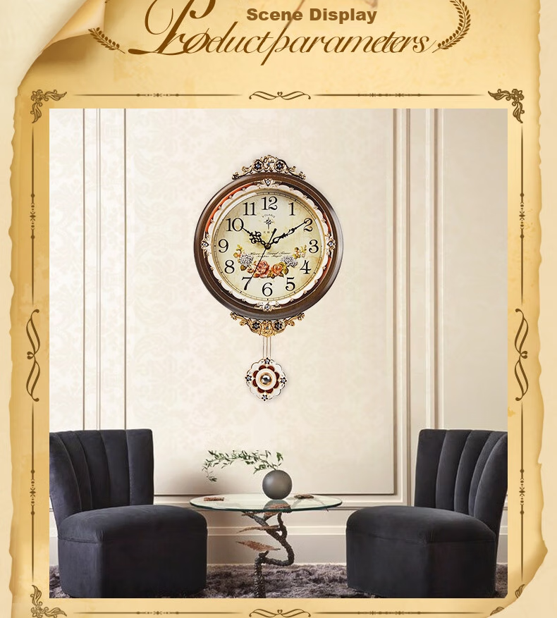 POLARIS Wall Clock, Creative And Stylish, European-Style Pastoral Antique Living Room Quartz Clock, Solid Wood Timepiece, 12-Inch Wall Clock 3