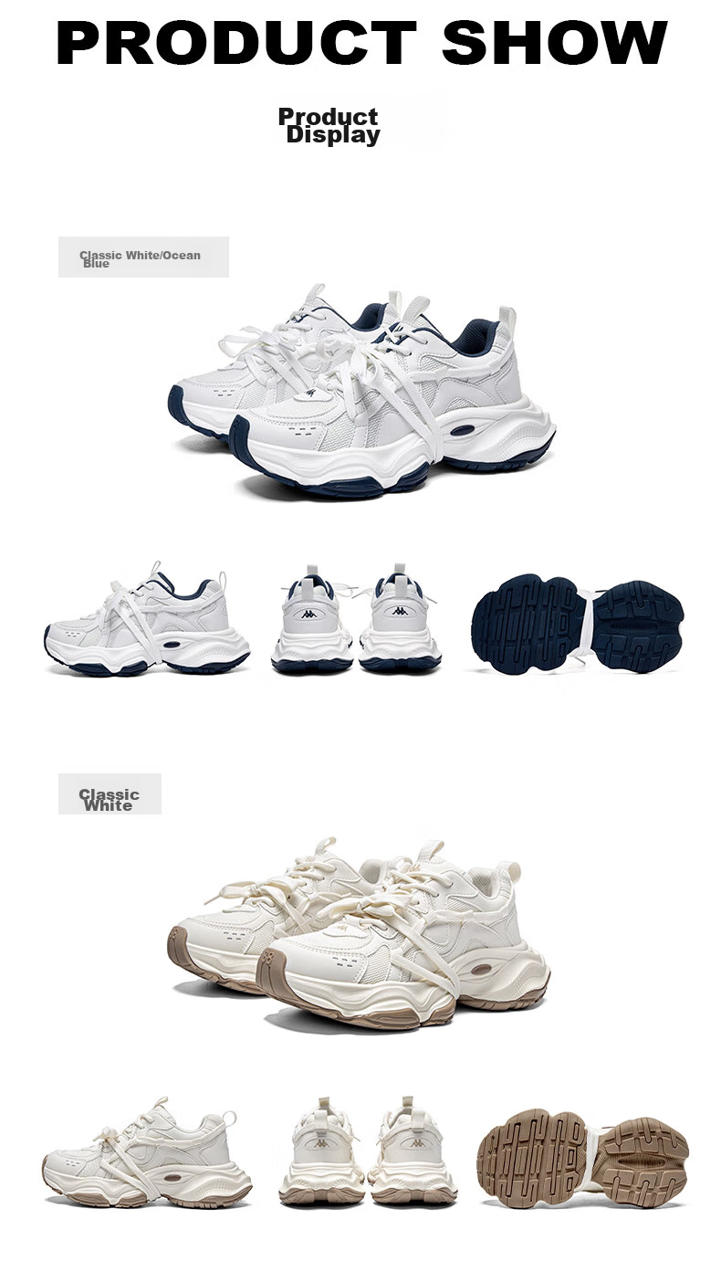 Kappa Women's Sneakers, Breathable Dad Shoes, New Autumn Casual Height-Increasing White Shoes for Women, Haichang Blue, Size 36 15