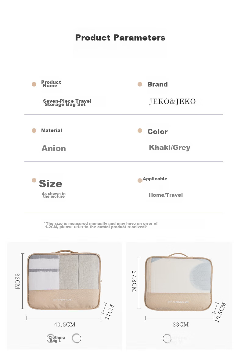 JEKO&JEKO Travel Storage Bags, Clothing Organizer Pouches, Essential for Business Trips, Thickened Suitcase, Cosmetic Storage Bags, 7-Piece Set in Gray 8