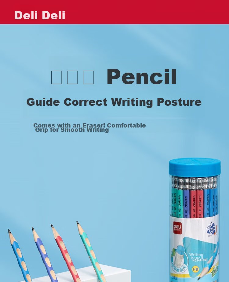 Deli You Dong Dong Writing Pencil HB (30 Pieces/tube), Multi-Color with Eraser Tip, Easy Grip, Children's Posture-Correcting Pencil, Student Handwriting Practice Pen HC148-HB, Back-To Stationery 1
