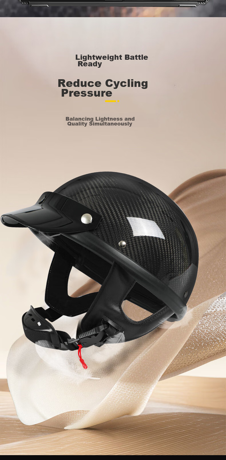 MYARMOR Carbon Fiber Electric Motorcycle Helmet New National Standard 3C Certified Summer Retro Half Helmet Unisex Lightweight Scooter Helmet Personalized Motorcycle Safety Helmet Black Gray Plaid XL  8