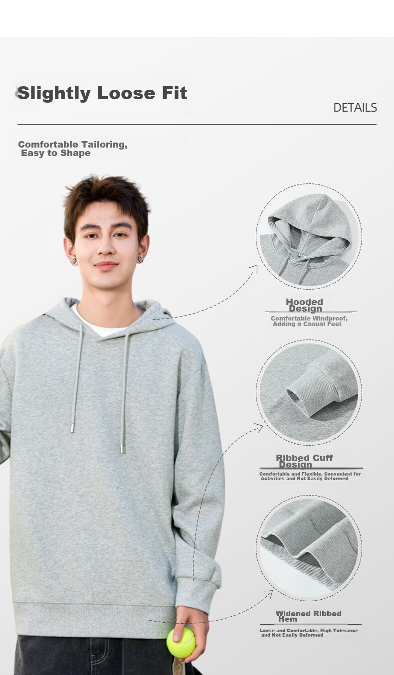 Baleno Hooded Sweatshirt for Men, Spring And Autumn Fashion Trendy Simple Oversized Hoodie, Loose Casual Solid Color Sweatshirt for Me 5