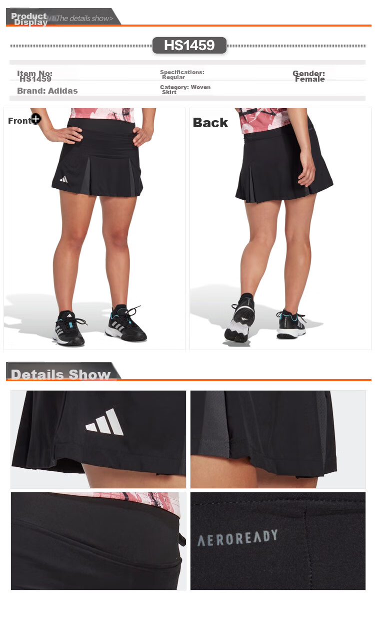 Adidas Women's Tennis Series CLUB PLEATSKIRT Sports Woven Skirt HS1459 XS Size 1
