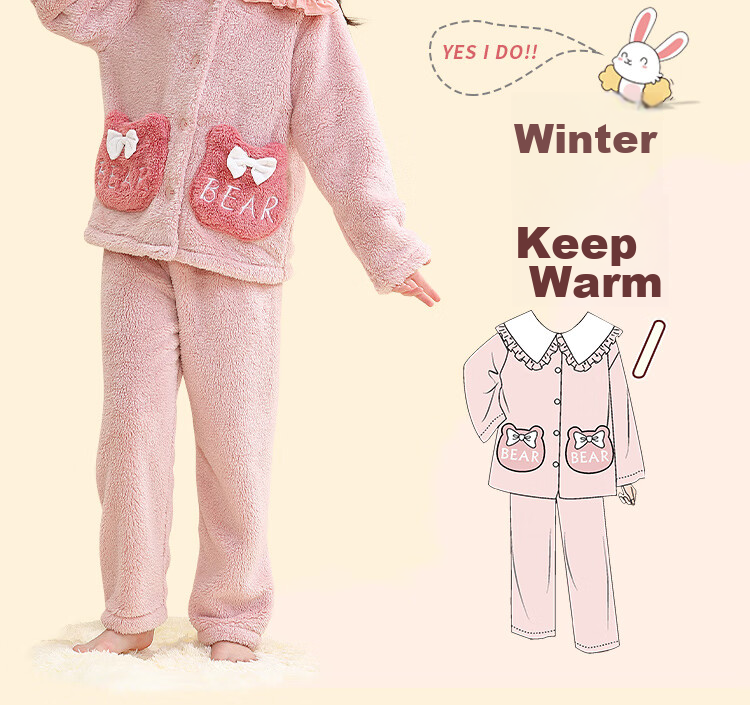 LangSha [Flannel] Children's Pajamas, Girls' Sleepwear, Autumn And Winter Thickened Warm Sleepwear, for Older Children And Teenage Girls, Home Wear Set 12