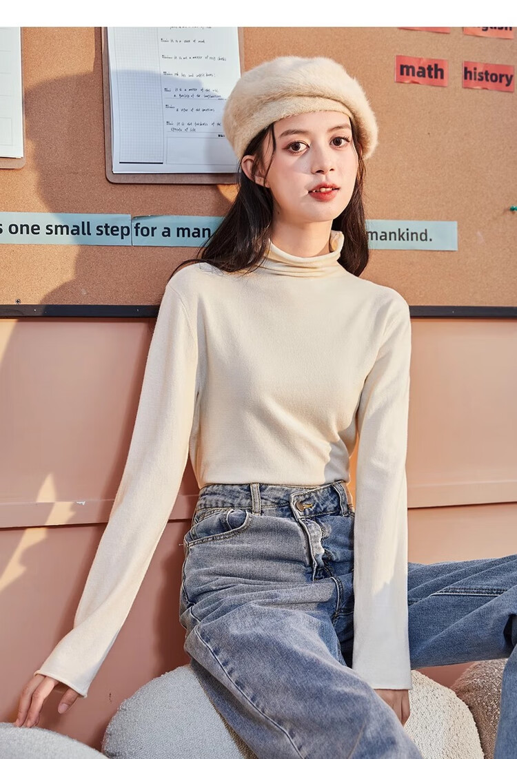 TonLion 2023 Solid Color Turtleneck Slim Fit Base Shirt for Women, Commuter Versatile Top, Black, M 7