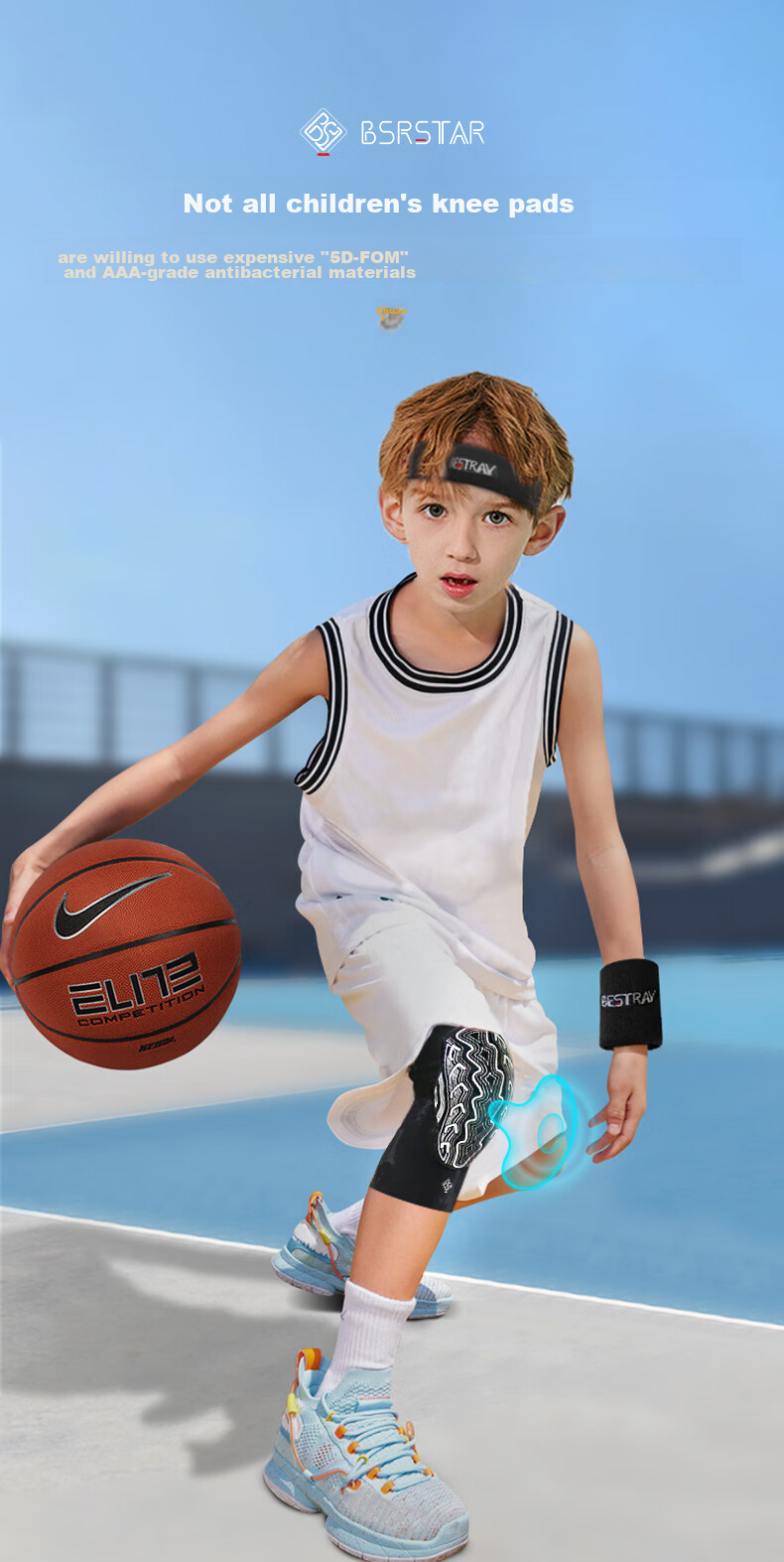 Bestray 5D FOM Children's Knee Pads, Basketball Anti-Fall Protective Gear, Sports Soccer Knee Protectors for Kids 2
