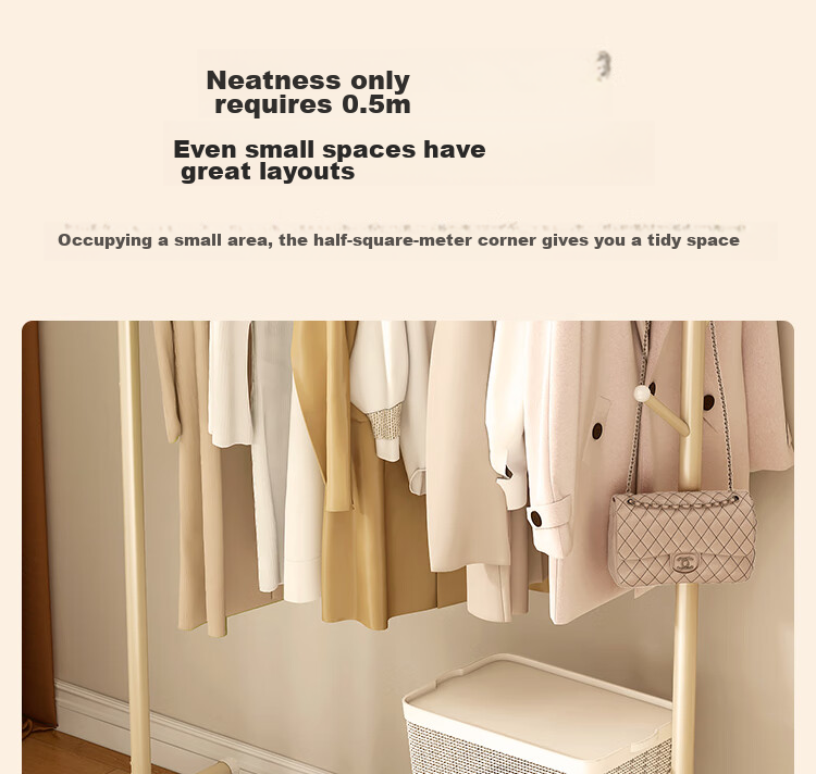 QIAONAMEI Clothes Drying Rack, Floor-Standing Bedroom Coat Rack, Indoor Dormitory Clothes Hanger, Storage Rack, Balcony Clothes Rod, 2441-WH 4
