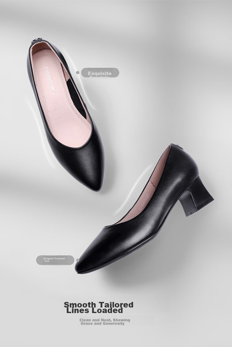 Qiangren Women's High Heels, Single Shoes, 5CM Thick Heel, Professional Business Shoes for Women, JDA170007, Black, Size 39 5