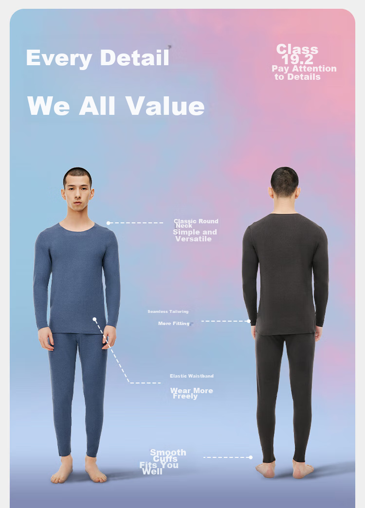 HLA [Xiaohuo-3fenhuo] Thermal Underwear for Men, New Style 2026 Double-Sided Fleece 230g Patch Autumn Top And Bottom Set 20