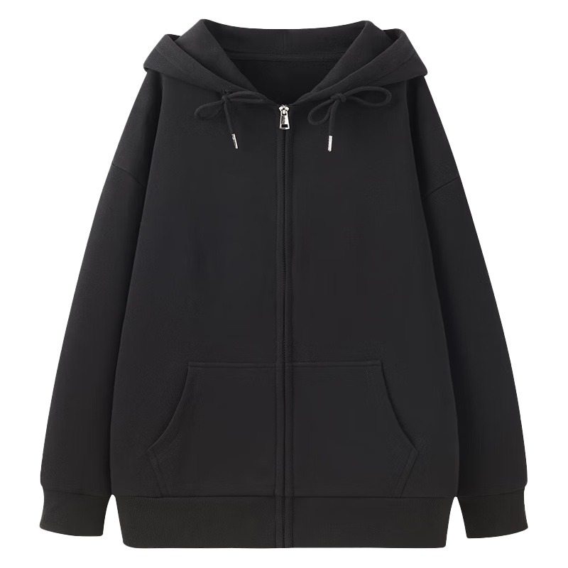 Jeanswest Hooded Sweatshirt for Women, Spring And Summer Zip-Up Cardigan, Loose-Fitting Simple Korean-Style Casual Sportswear Jacket, Milk White, Size L
