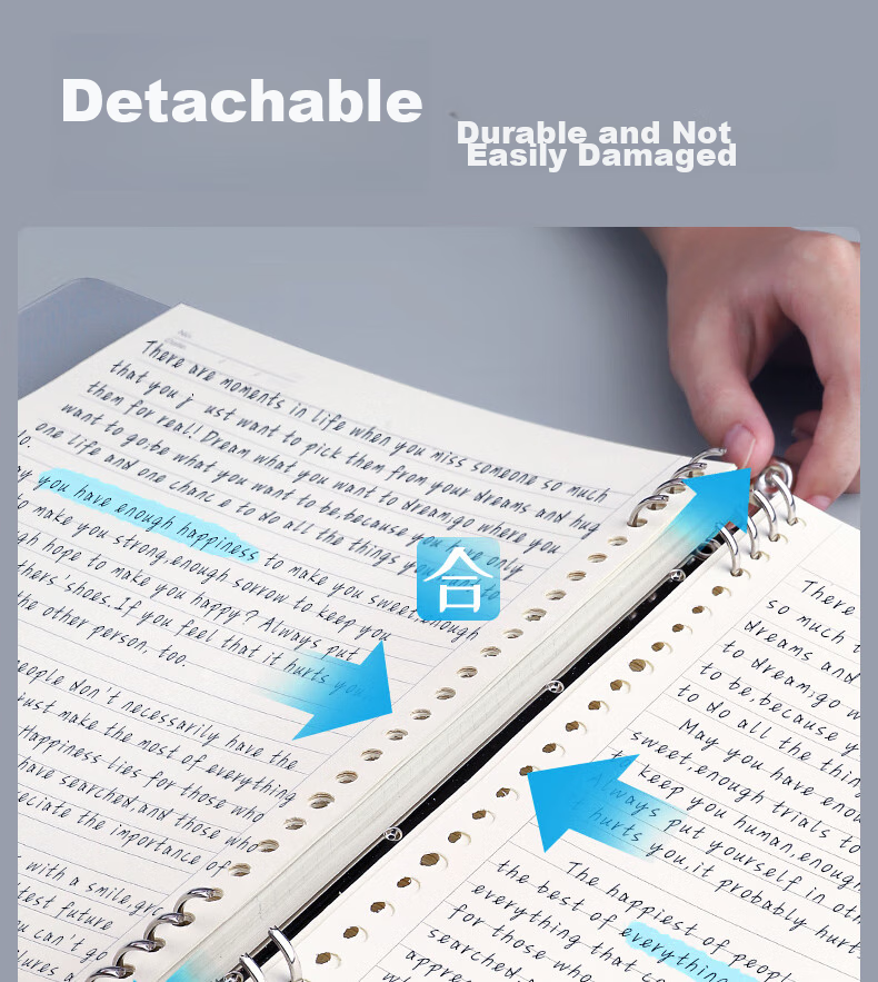 Wengu Notebook A4 Student Stationery Exam Research Thick Journal Detachable Iron Clip Loose-Leaf Notebook Cover with 9 Holes Lightweight Simple Ins Style Non-Slip Shell A4-9H 12