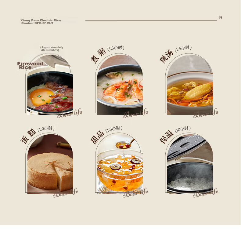 Bear Rice Cooker, Compact 1.2L Mini Capacity, for Single Person Or Home Use, Dormitory for 1-2 People, Multifunctional Smart Reservation Timer, for Soup And Porridge Cooking, Rice Cooker DFB-C12L9 8