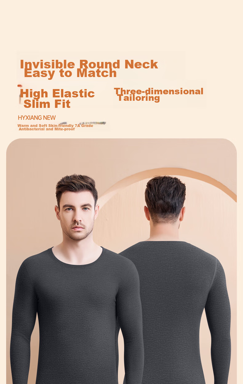 Hengyuanxiang [Cashmere Silk] Autumn And Winter 10A Grade Antibacterial Anti-Mite Thermal Underwear Men's Autumn Top And Pants Set, Black 17