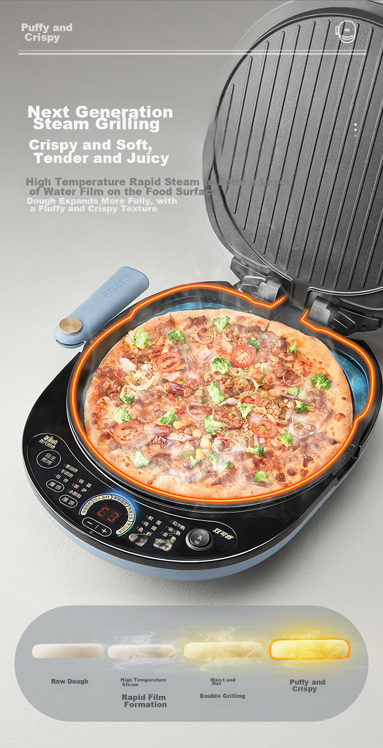 SUPOR Electric Griddle, Removable Upper And Lower Plates for Cleaning, Household Double-Sided Heating Sandwich Maker, Breakfast Machine, Multifunctional Steam Frying And Baking Machine, Electric Pancake Maker, Touch Control Smart JD30RQ859 7