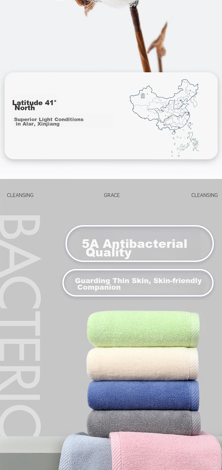 Grace 5A Antibacterial Thick Pure Cotton Bath Towel for Men And Women, Thickened Shower Towel, Absorbent Quick-Drying Soft Wrap Towel, Gray Sports 3