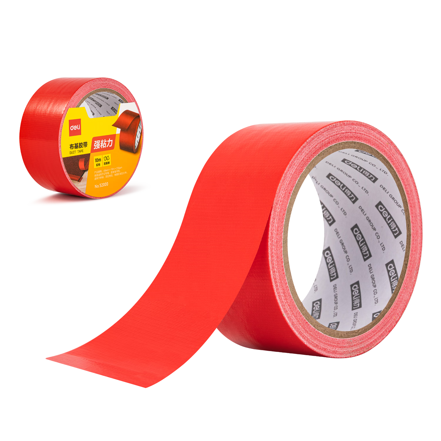 Deli Heavy-Duty Cloth Tape, Storm-Resistant High-Adhesive Wear-Resistant Waterproof Tape, 48mm*10m*230μm, Carpet Fixing Pipe Repair Sealing, Red 1 Roll, 52000