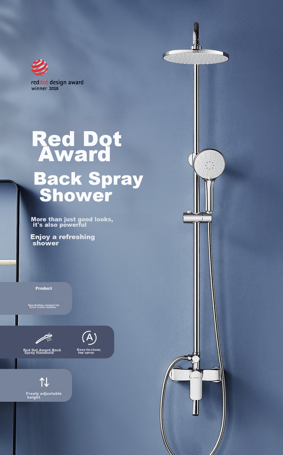 ARROW Simple Shower Head Wall-Mounted Silver Handheld Adjustable AE3263CP-P 4