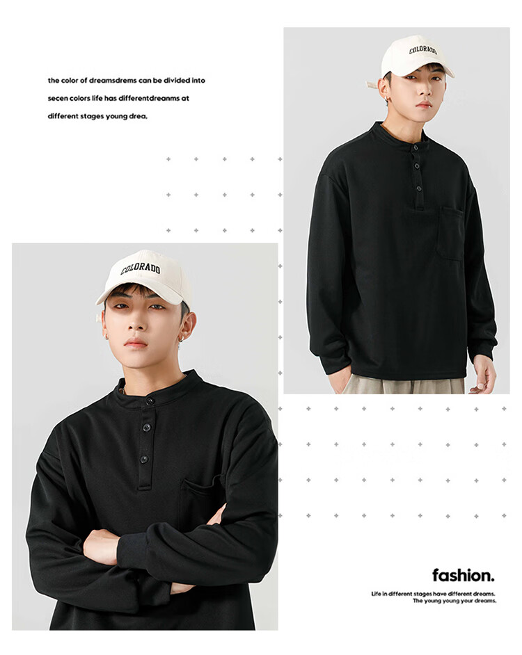 Dingfengbaoluo American Streetwear Men's Long Sleeve T-Shirt Spring Summer Crewneck Sweatshirt Loose Casual Base Shirt MT41 Black XL 5