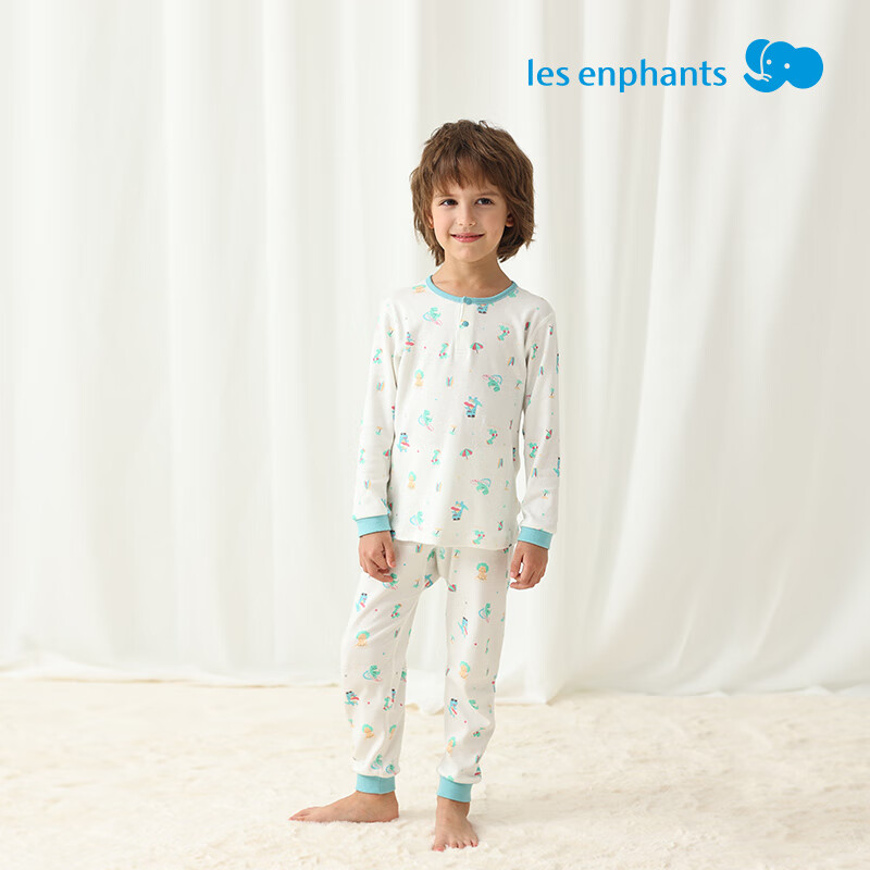 Les Enphants Children's Underwear Set, Boys And Girls Home Wear Set, Two-Button Closure (Jade Lake Blue), 120cm