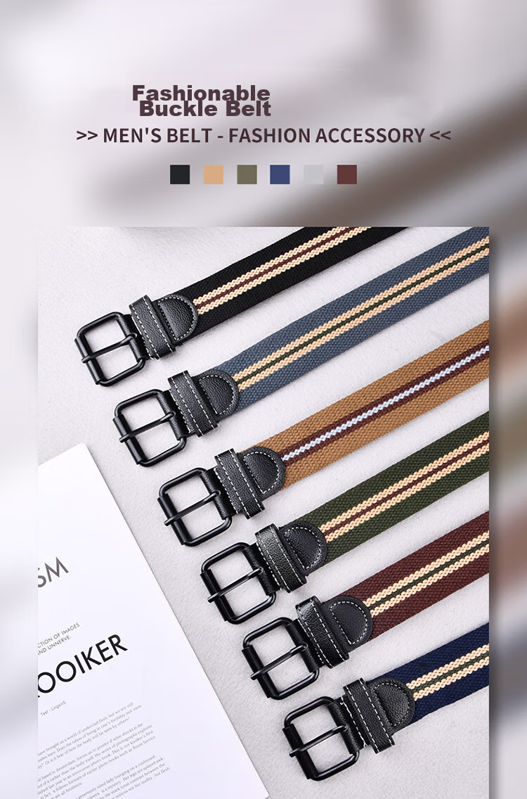 HALFEEL Canvas Belt for Men, Pin Buckle Leather Belt, Trendy Student Youth Belt, Casual Business Fabric Belt, Outdoor Military Training Gift 1