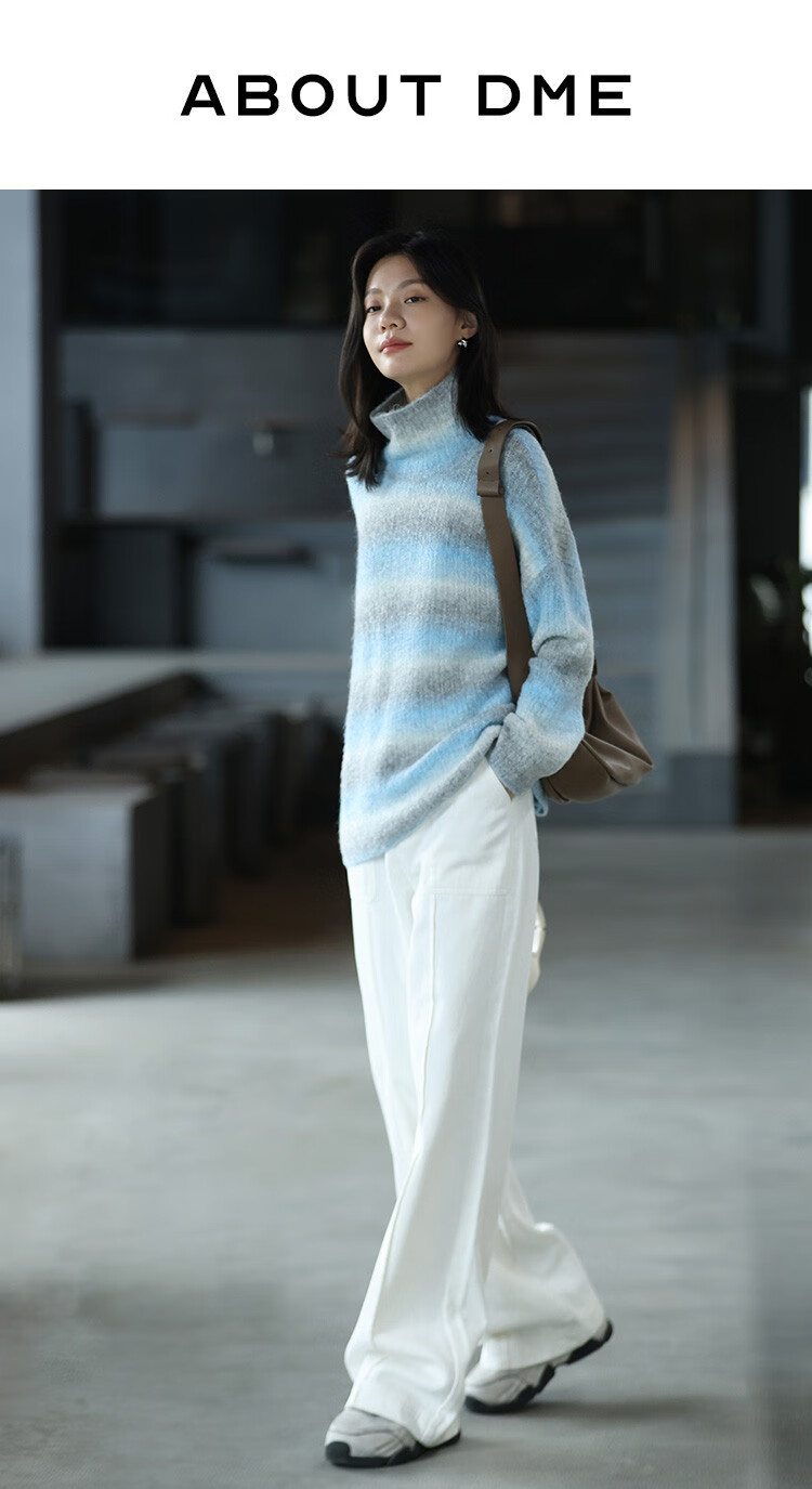Dme [Sea Salt Layered Knit Sweater] Winter Style Artistic Healing Gray-Blue Gradient Soft Sweater for Women, Blue-Gray, S 1