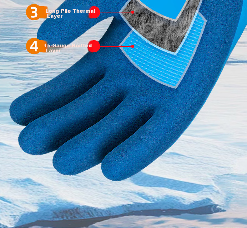 Maozheng Winter Latex-Coated Work Gloves, Rubber-Coated with Fleece Lining, Thickened for Warmth, Cold-Proof, Frost-Resistant, Waterproof, Non-Slip, Wear-Resistant, for Winter Work, Cold Storage Protectio 6
