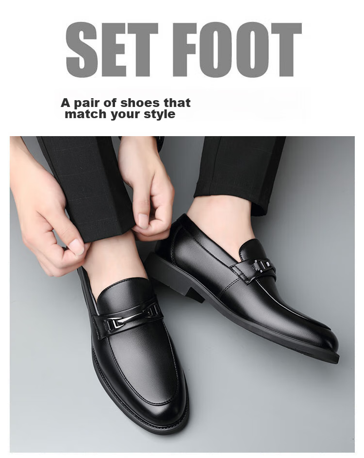 BEIOUTU Men's Slip-On Leather Shoes, Business Casual Fashion Loafers, Formal Shoes, 1956 Black, Size 43 2