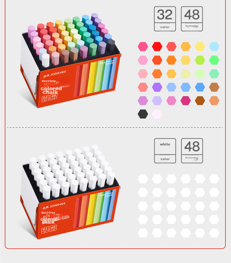 JONEVEE Colored Chalk for Bulletin Board, 24 Colors, 48 Pieces/box, Vibrant Colors, Non-Dusting And Non-Toxic, for Children's Drawing, Teaching, And Teachers' Use, Not Water-Soluble ZWCK-6482 15