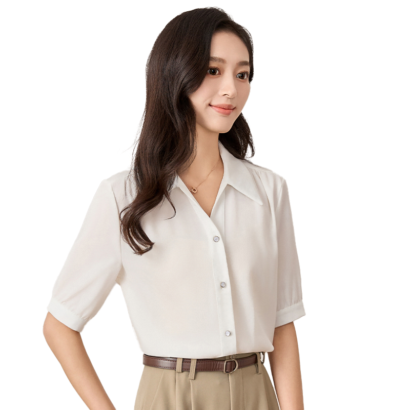 Chushen Summer Short-Sleeve Shirt for Women, Professional Casual White Blouse, Stylish Commuter Shirt S13JC1794 M