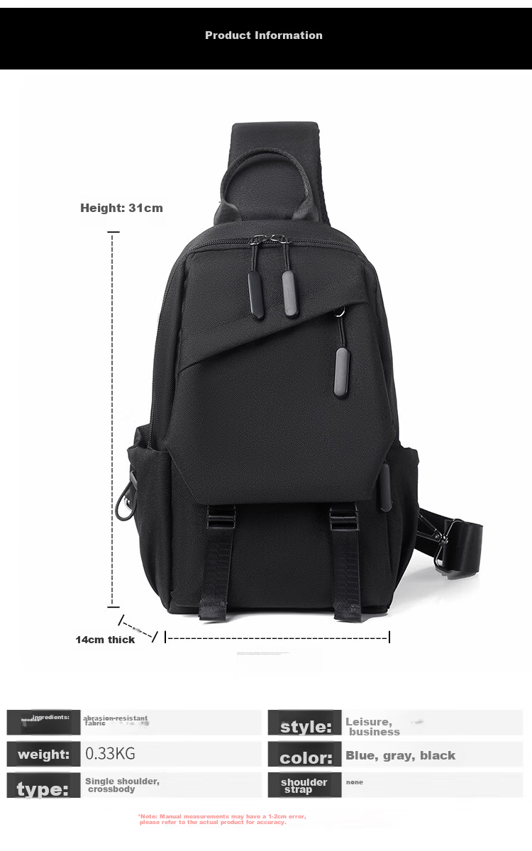 JEVI Casual Men's Chest Bag, Simple Shoulder Crossbody Bag, Multifunctional Trendy Messenger Bag, Small Pouch, Fashionable Male Bag 2