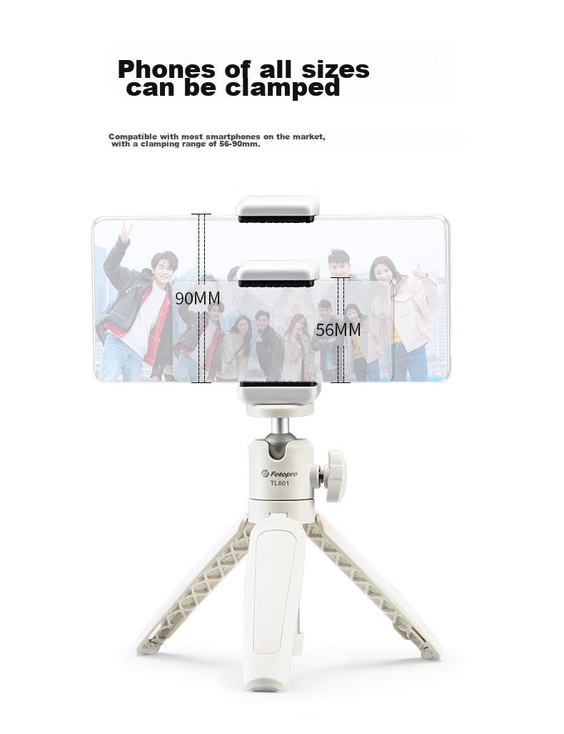 Fotopro TL-601 Portable Mini Camera Mirrorless Tripod, Phone Desktop Stand, Live Streaming Vlog Extendable Selfie Stick, Phone Tripod, White 3