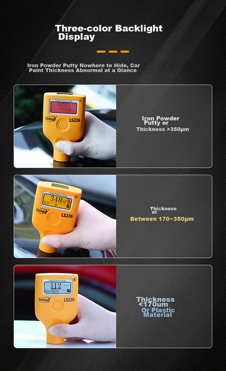 Linshang Bluetooth Rechargeable Paint Film Meter LS237, Used Car Iron Powder Putty Paint Surface Detector, Coating Thickness Gauge 12