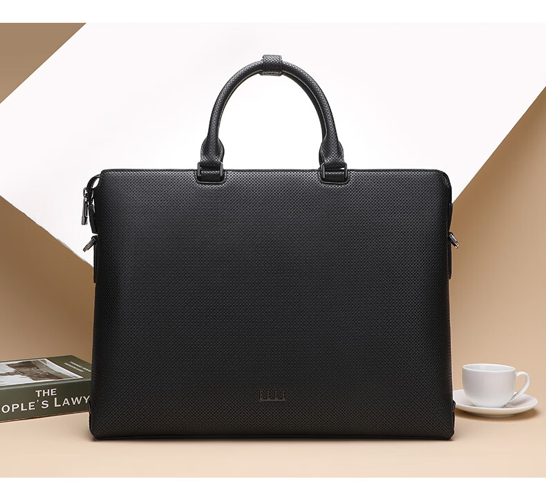 ELLE HOMME Men's Business Briefcase, Light Luxury Top-Grain Leather Handbag, Large Capacity Casual Laptop Bag, 2810 Black 1