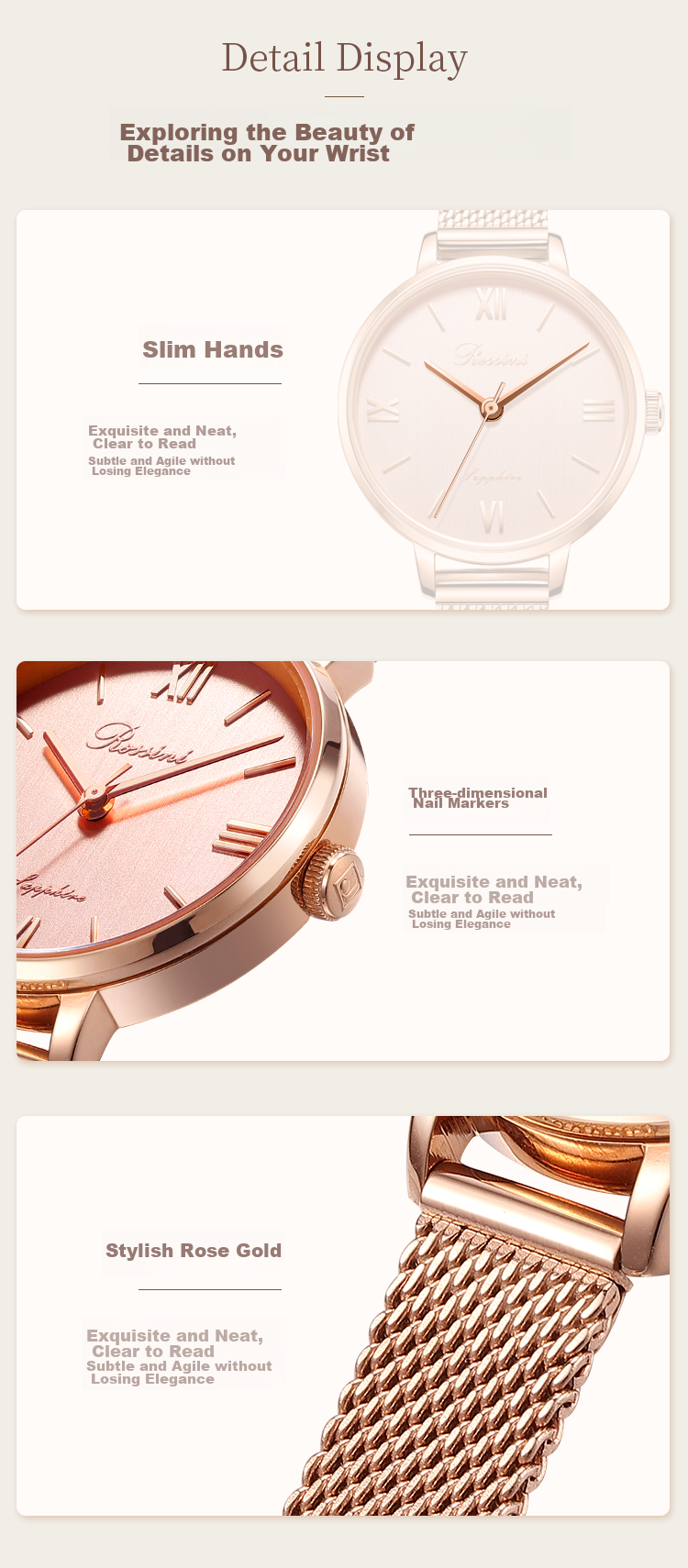 ROSSINI Women's Watch, Birthday Gift for Ladies, Quartz Fashion Simple White Dial Steel Strap 619920 13