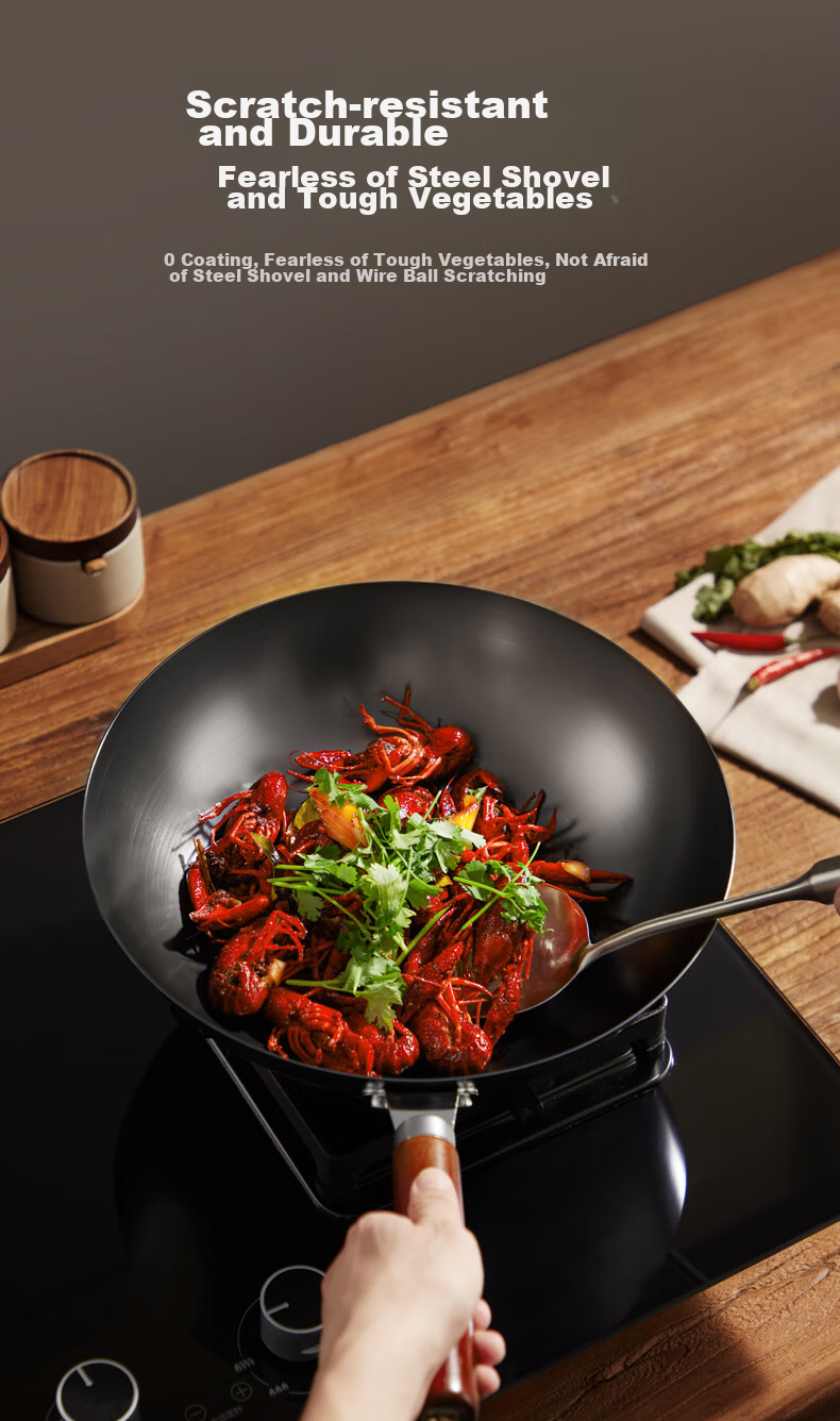 Joyoung Wok Iron Pan, Healthy Non-Coated Pure Iron Household Stir-Fry Pan, Rust-Resistant, Suitable for Stove, 32cm with Lid C121 4