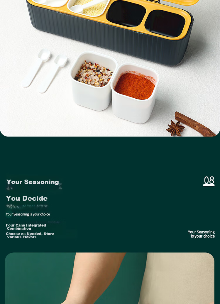 Jidukongjian Seasoning Box, Spice Container, Condiment Bottle, Household Seasoning Jar, Spice Container Set, Salt Jar, Four-Compartment Plastic Container with Spoo 9