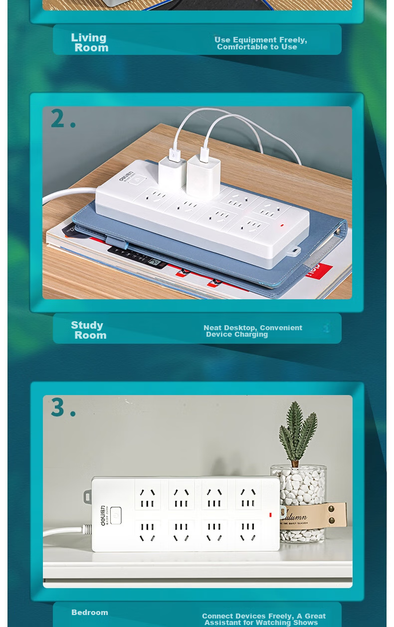 Deli 3C Certified National Standard Safe Power Strip/Extension Cord/Surge Protector with Master Switch, Child Safety Lock, 8 Outlets, 3 Meters, 18262 12