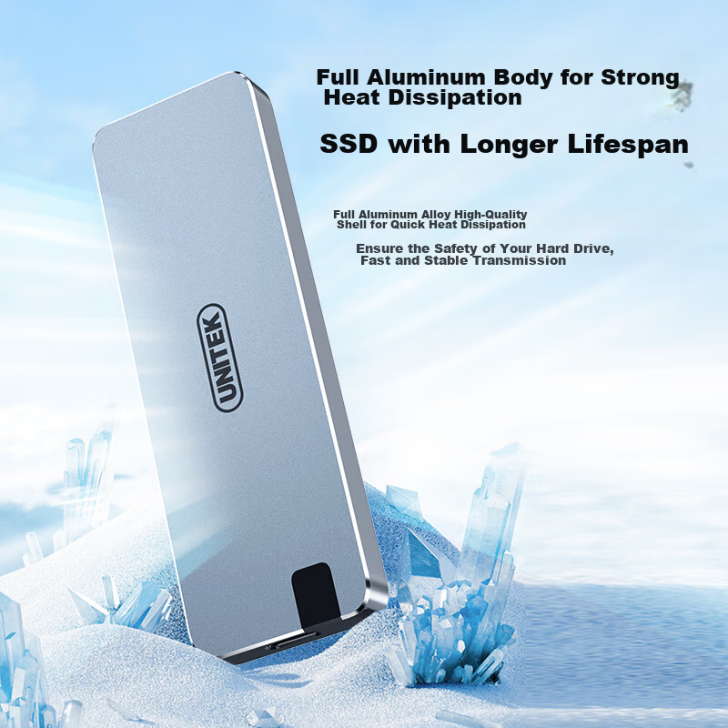 Внешний корпус UNITEK S238B для M.2 NVMe SSD, USB 3.2 Gen 2 Type-C, 10 Гбит/с, алюминиевый сплав, 102x33.8x9 мм, серый