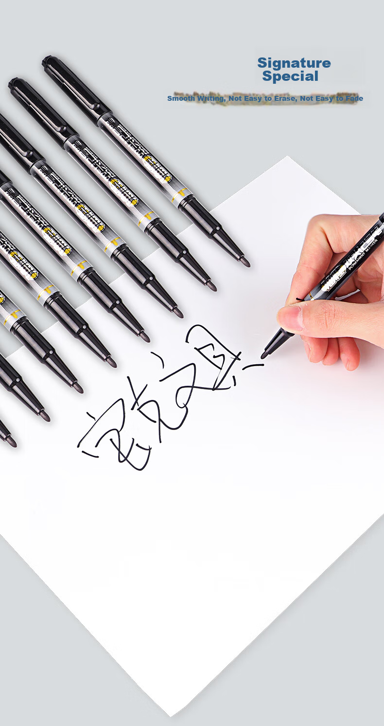 BAOKE MP2926 Oil-Based Marker Pen, Dual-Tip Large And Small Markers, Black, 12 Pens/box 11