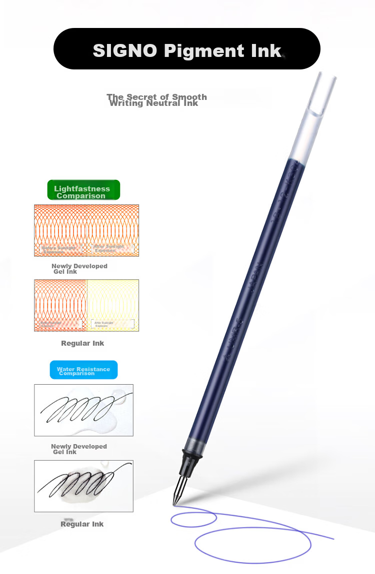 Uni Mitsubishi Ball UMR-5 Refill, 0.5mm Gel Pen Ink, Black Refill, Compatible with Signature Pens from UM-100 Series, Pack of 12 4