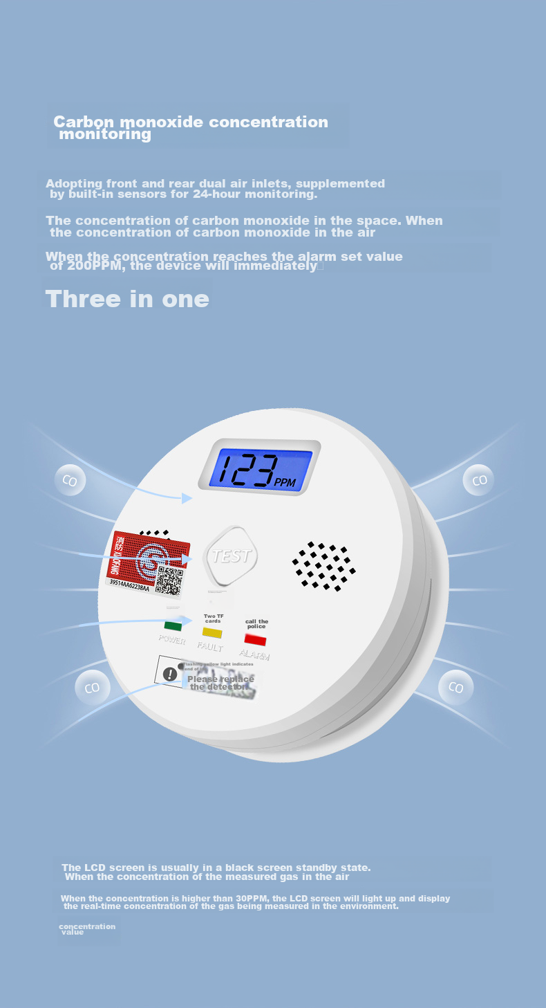 LFang SN-801 Carbon Monoxide Alarm Detector, Coal Stove Charcoal Warning Device, Honeycomb Gas Alarm 3