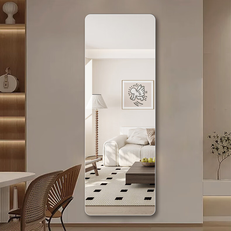 Huakaizhixing Full-Length Mirror, Frameless Adhesive Wall-Mounted Dressing Mirror, Clothing Store Mirror, Rounded Corners 150*40cm 9
